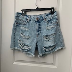 Light wash distressed jean shorts